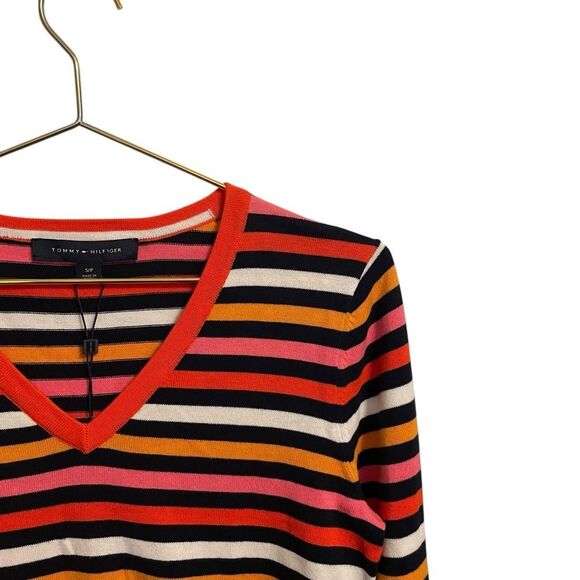 Tommy Hilfiger Stripped V Neck Cotton Long Sleeve Sweater S/P NWT - Picture 3 of 7